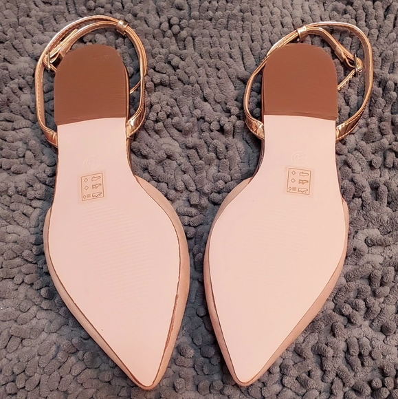 New Pointed Wide Flats Pale Beige Rose Gold Straps - Picture 5 of 7